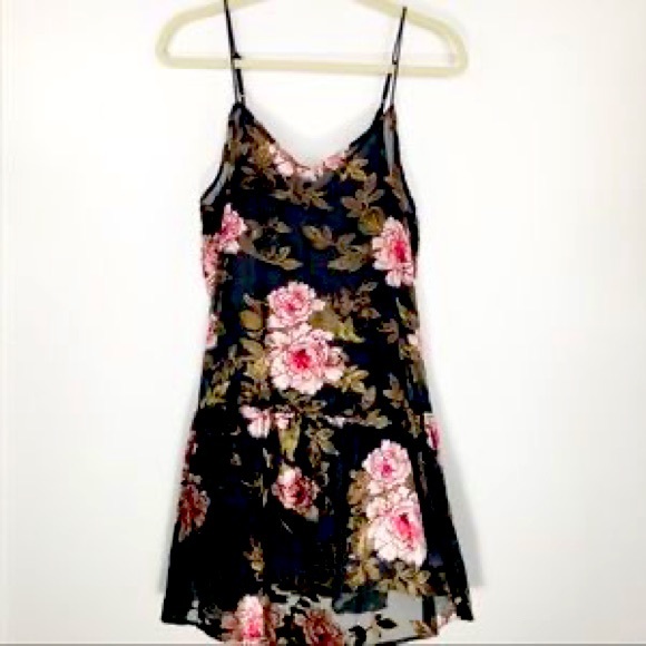 American Eagle Outfitters Dresses & Skirts - American Eagle Black Floral Slip Dress Sheer Velvet